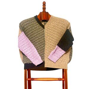 Max & Co 75% Wool Mixed Print Oversized V-Neck Knit Sweater Size 10